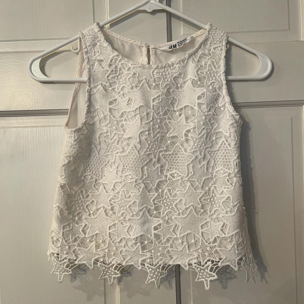 White Lace Tank Top with Star Detailing